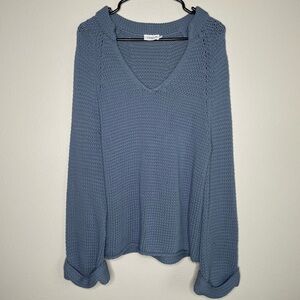 The Reset R Label‎ Blue Airy Oversized V Neck Knit Sweater Womens Medium